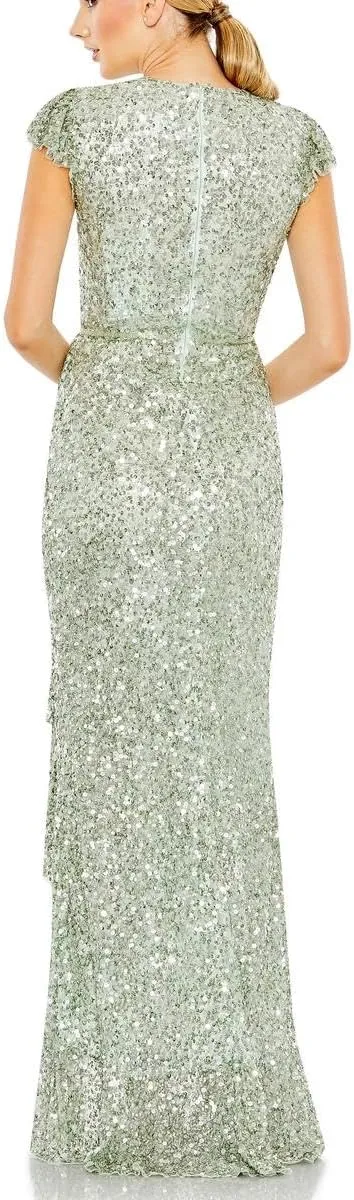 Mac Duggal Womens Faux Wrap Sequined Evening Dress