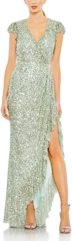 Mac Duggal Womens Faux Wrap Sequined Evening Dress