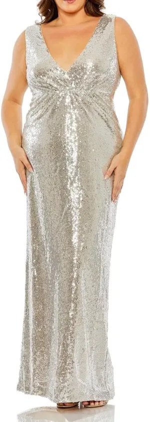Mac Duggal Womens Plus Sequined Evening Dress