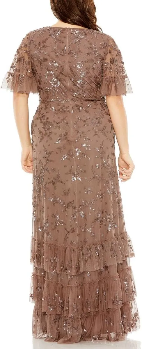 Mac Duggal Womens Plus Sequined Formal Evening Dress