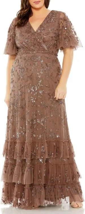 Mac Duggal Womens Plus Sequined Formal Evening Dress