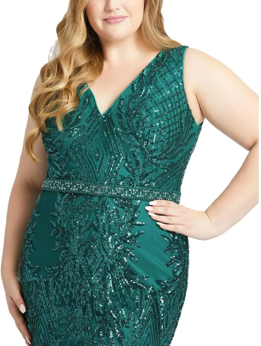 Mac Duggal Womens Plus Sequined Long Evening Dress