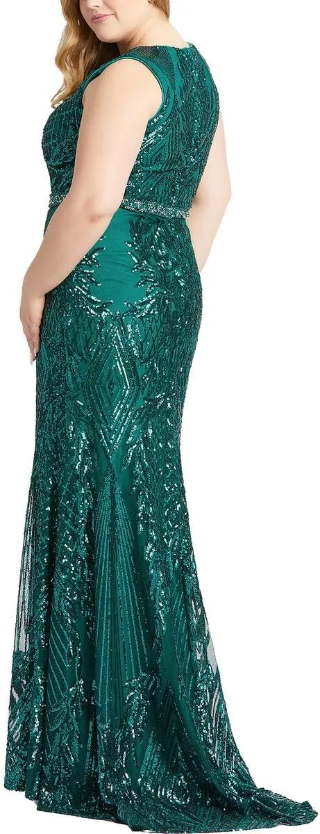 Mac Duggal Womens Plus Sequined Long Evening Dress