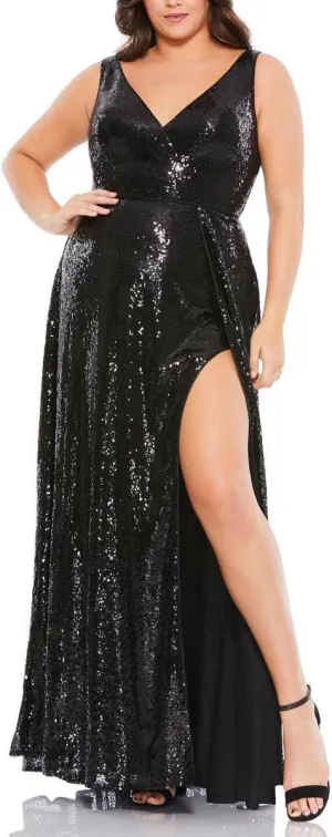 Mac Duggal Womens Plus Sequined Maxi Evening Dress