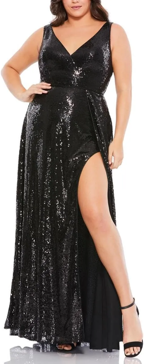 Mac Duggal Womens Plus Sequined Maxi Evening Dress