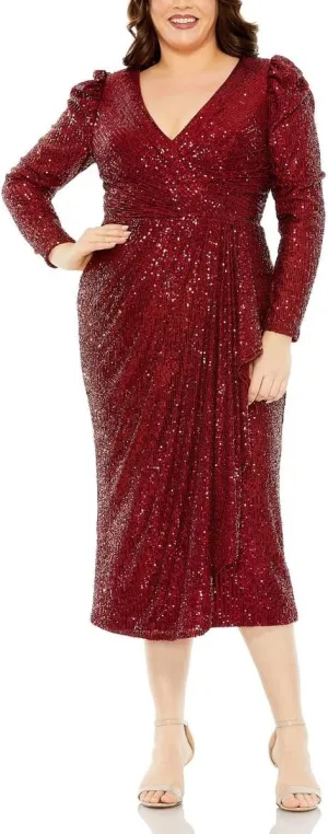 Mac Duggal Womens Plus Sequined Mesh Evening Dress