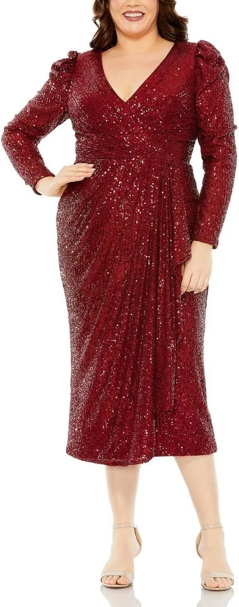 Mac Duggal Womens Plus Sequined Mesh Evening Dress