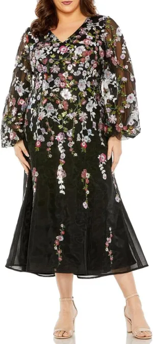 Mac Duggal Womens Plus Sequined Mesh Evening Dress