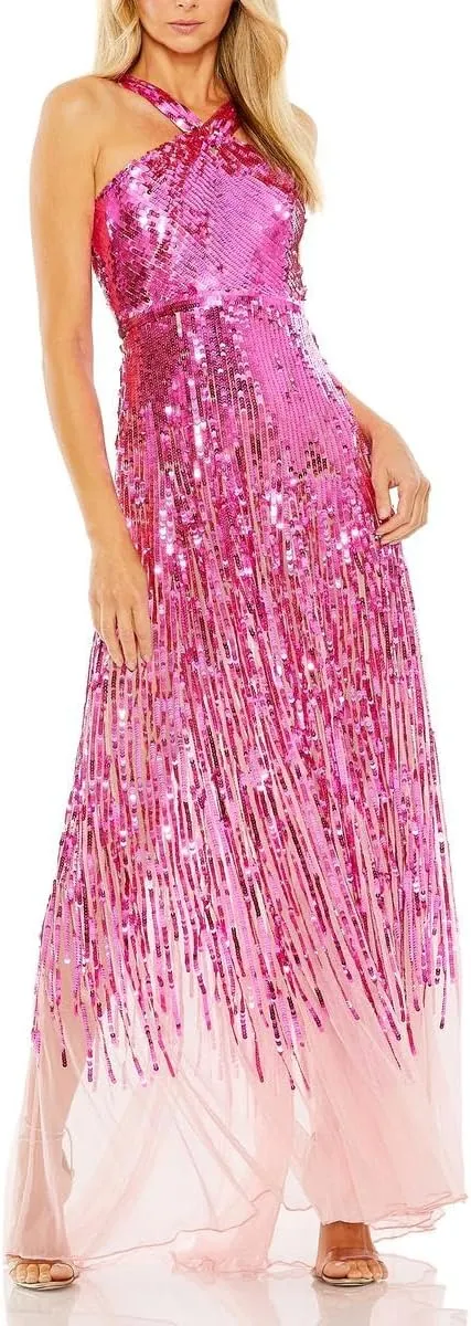 Mac Duggal Womens Sequined Crepe Evening Dress