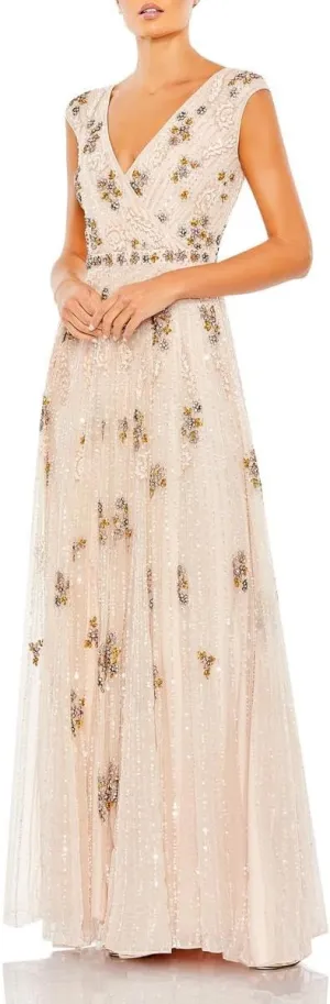 Mac Duggal Womens Sequined Evening Dress