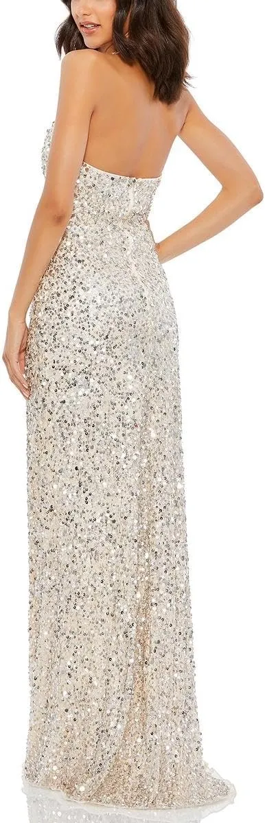 Mac Duggal Womens Sequined Halter Evening Dress
