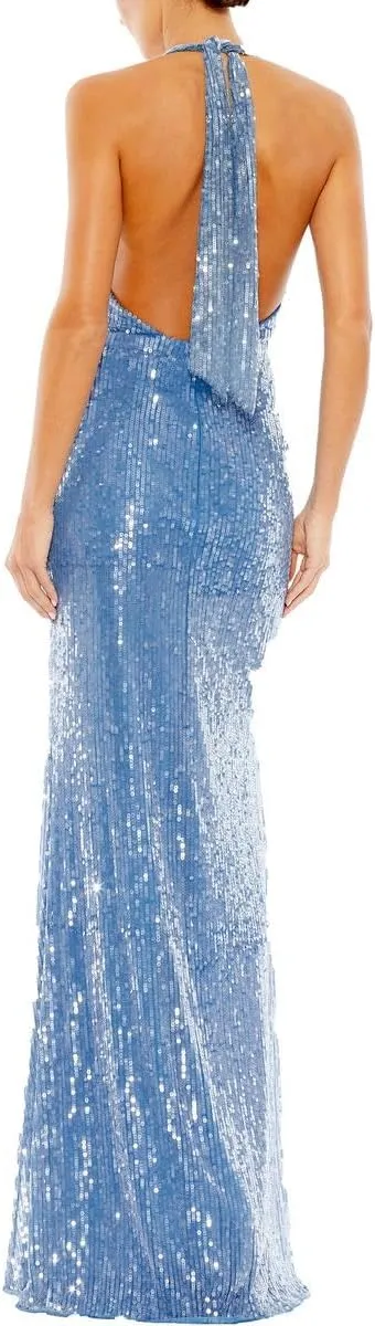 Mac Duggal Womens Sequined Halter Evening Dress