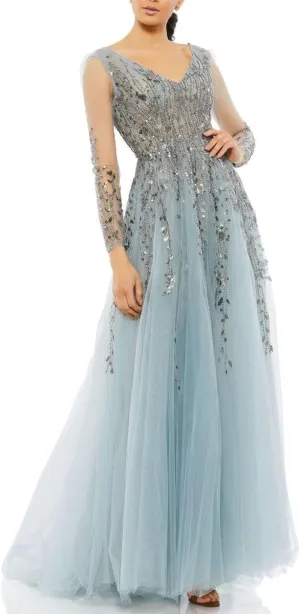 Mac Duggal Womens Sequined Long Evening Dress