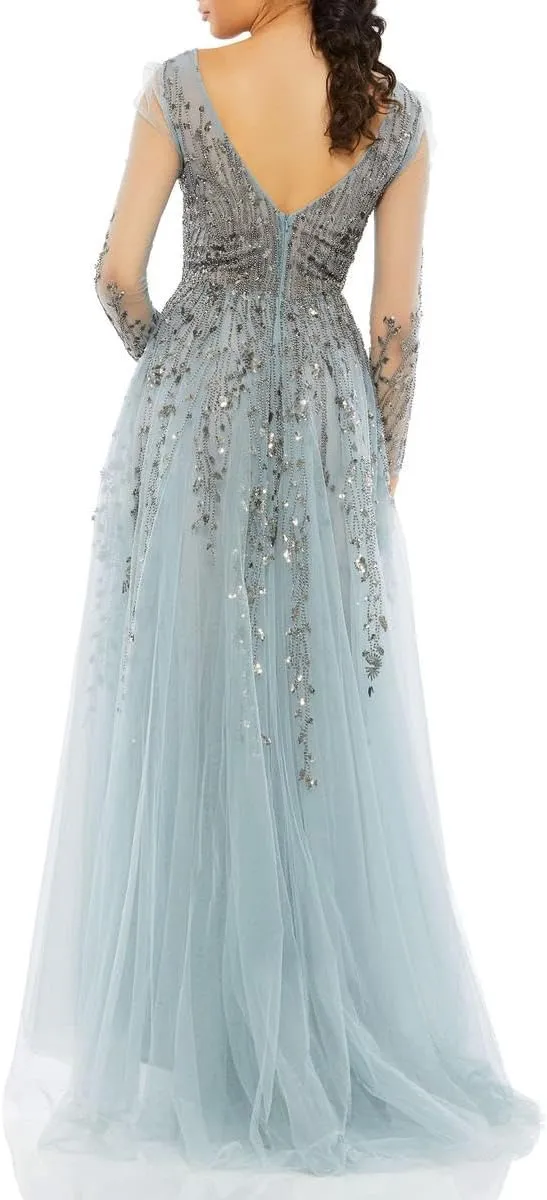Mac Duggal Womens Sequined Long Evening Dress