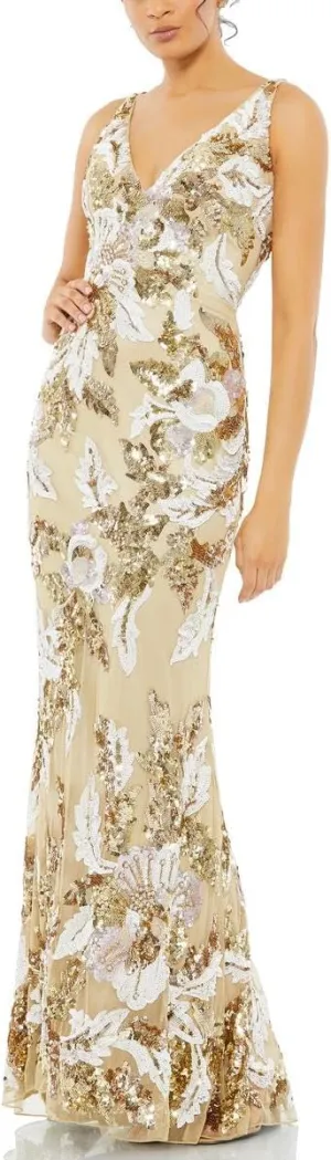 Mac Duggal Womens Sequined Maxi Evening Dress