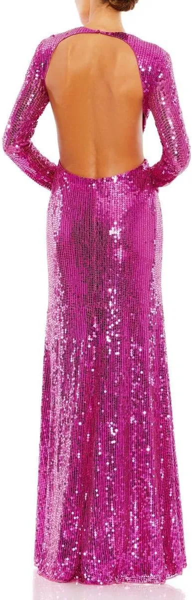 Mac Duggal Womens Sequined Mesh Evening Dress