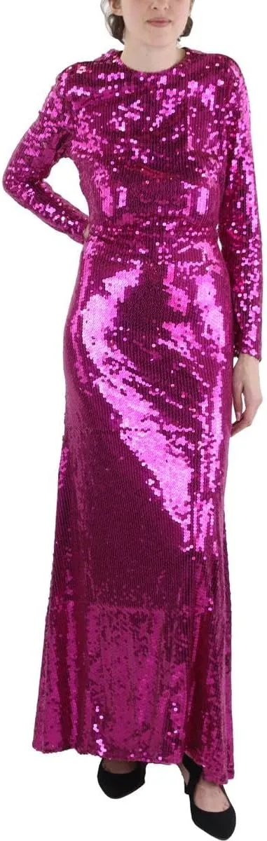 Mac Duggal Womens Sequined Mesh Evening Dress