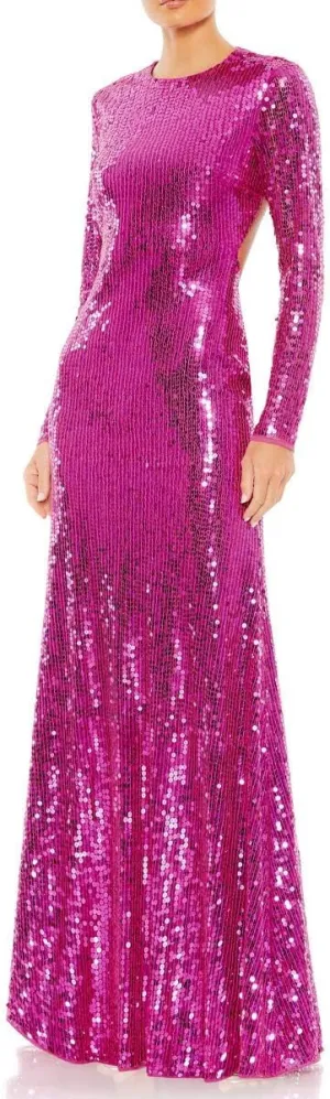 Mac Duggal Womens Sequined Mesh Evening Dress