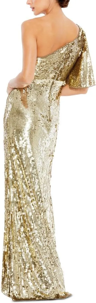 Mac Duggal Womens Sequined One Shoulder Evening Dress