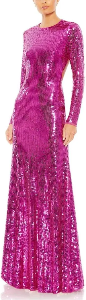 Mac Duggal Womens Sequined Open Back Evening Dress