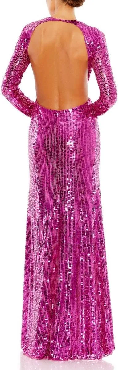 Mac Duggal Womens Sequined Open Back Evening Dress