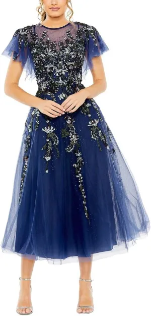 Mac Duggal Womens Sequined Tulle Evening Dress