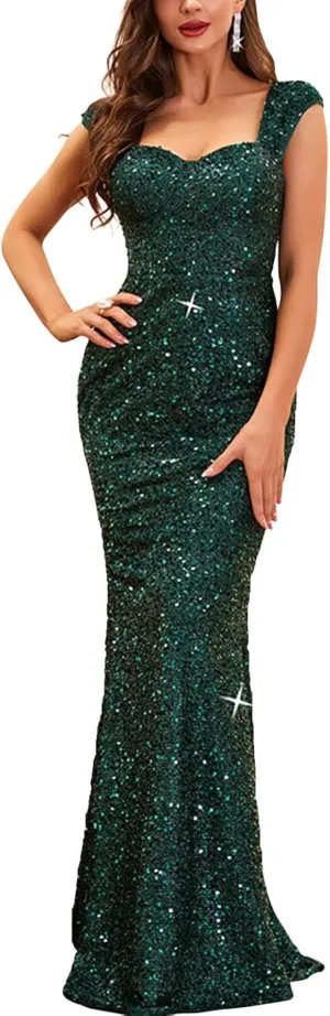 Madam Uniq Formal Dress Sequin Fishtail Sleeveless 1920s Gatsby Cocktail Prom Elegant Maxi Evening Gowns for Women