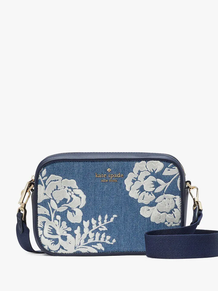 Madison Vase Floral Embroidered Denim Mini Camera Bag