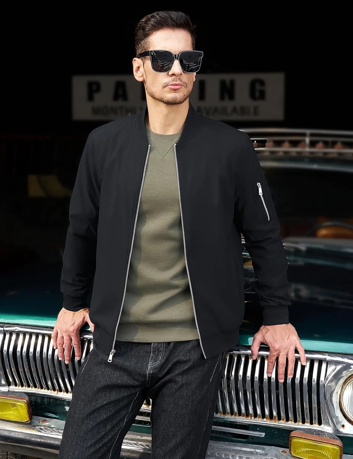 MAGCOMSEN Men's Bomber Jacket Lightweight Casual Windbreaker Spring Fall Zip Up Coat with 5 Pocket