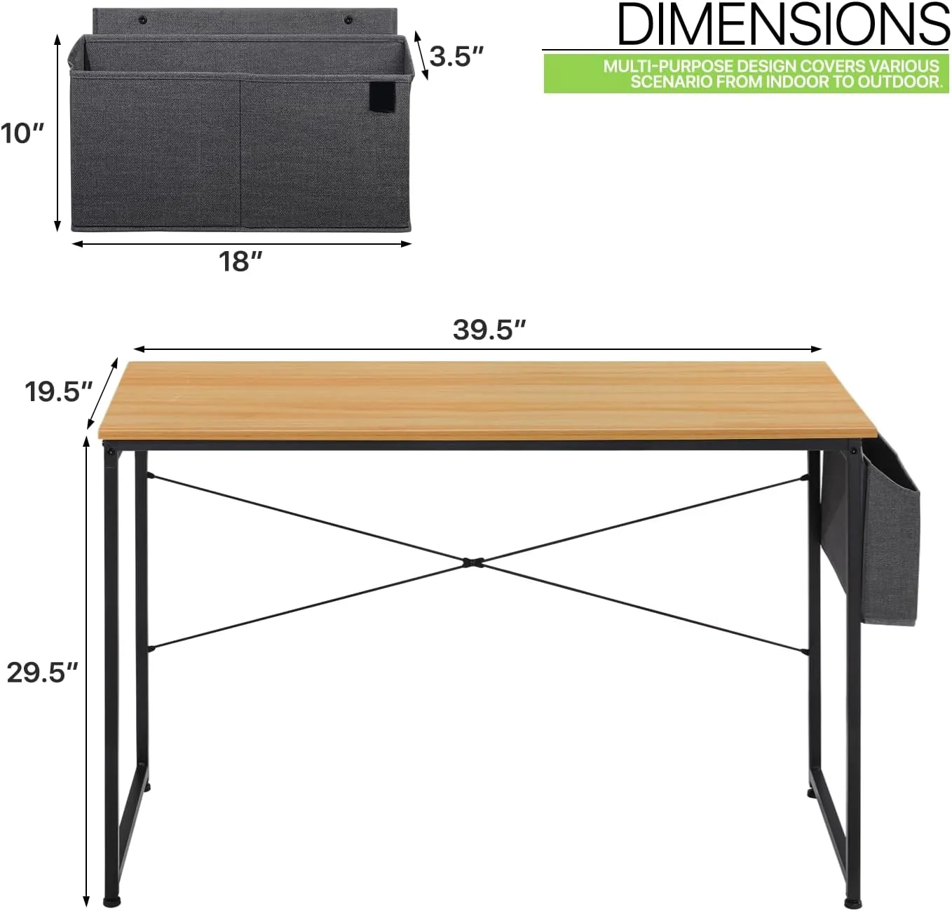 Magshion 40-Inch Computer Desk, Home Office Writing Study Desk with Storage Bag, Modern Simple Laptop Table, Light Brown
