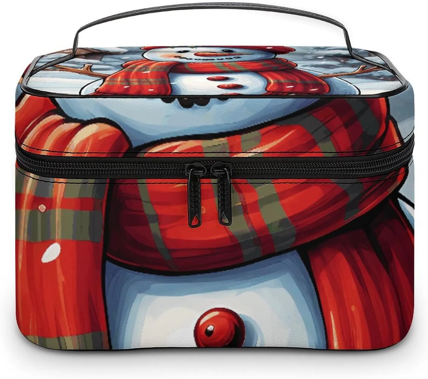 Makeup Bag Travel Cosmetic Bag for Women Red Snowman Scraf Makeup Pouch for Purse Large Makeup Organizer Case Receiving Bag
