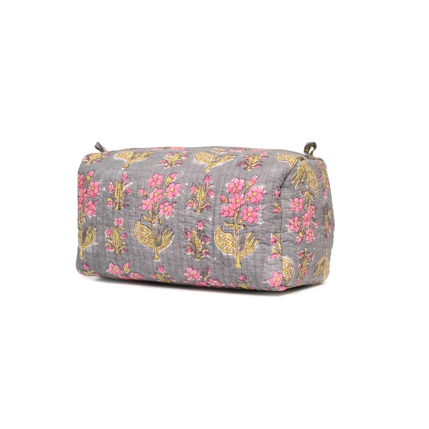 MANDEVILLA GREY PINK PRINT QUILTED TOILETRY POUCH