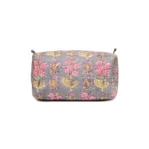 MANDEVILLA GREY PINK PRINT QUILTED TOILETRY POUCH