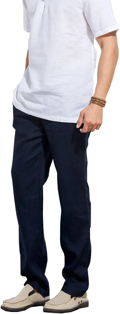Manwan walk Men’s Casual Beach Trousers Elastic Loose Fit Lightweight Linen Summer Pants K70