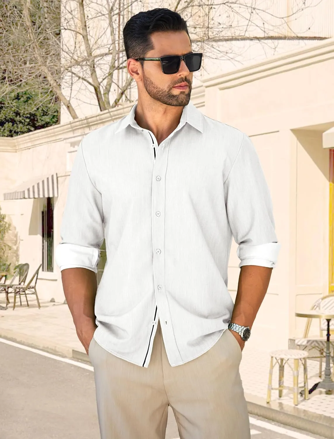 MAPICK Mens Casual Button Down Denim Shirts Long Sleeve Untucked Stretch Wrinkle-Free Dress Shirt