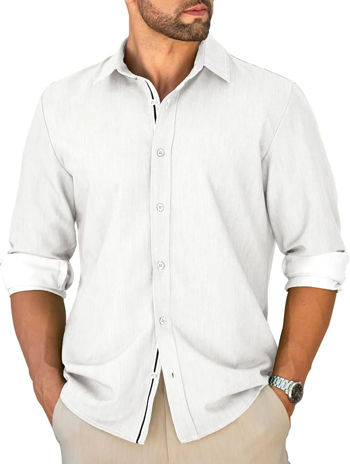 MAPICK Mens Casual Button Down Denim Shirts Long Sleeve Untucked Stretch Wrinkle-Free Dress Shirt