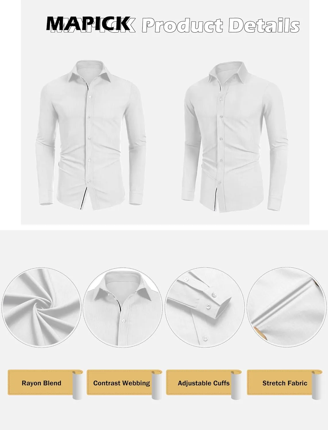 MAPICK Mens Casual Button Down Denim Shirts Long Sleeve Untucked Stretch Wrinkle-Free Dress Shirt