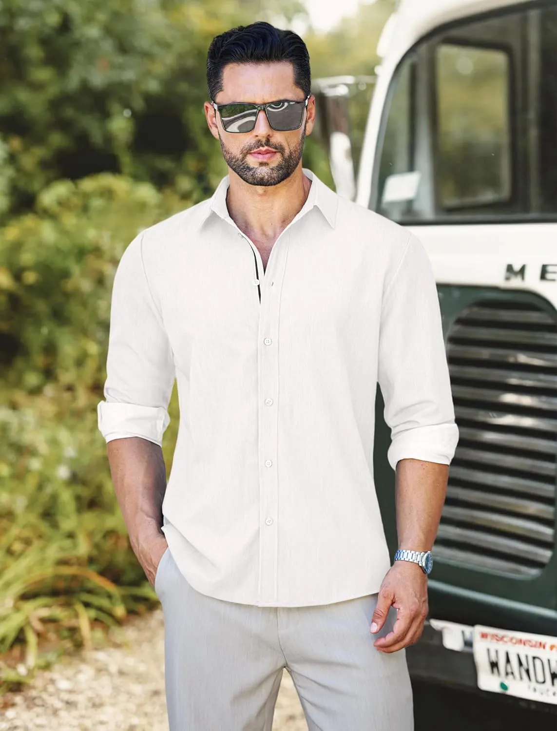 MAPICK Mens Casual Button Down Denim Shirts Long Sleeve Untucked Stretch Wrinkle-Free Dress Shirt