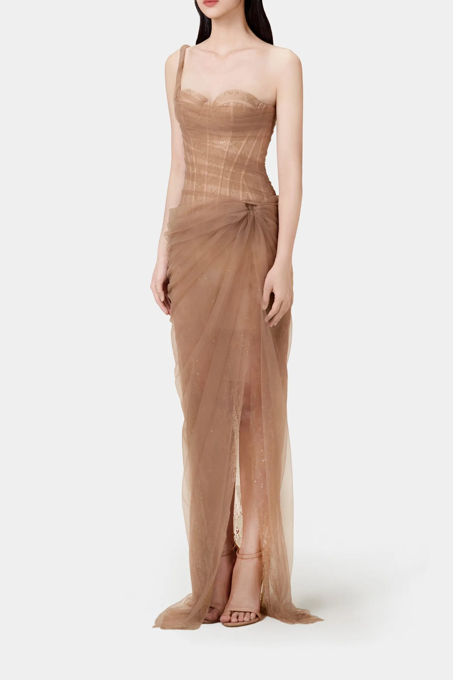 MARA BROWN LACE CORSET DRESS