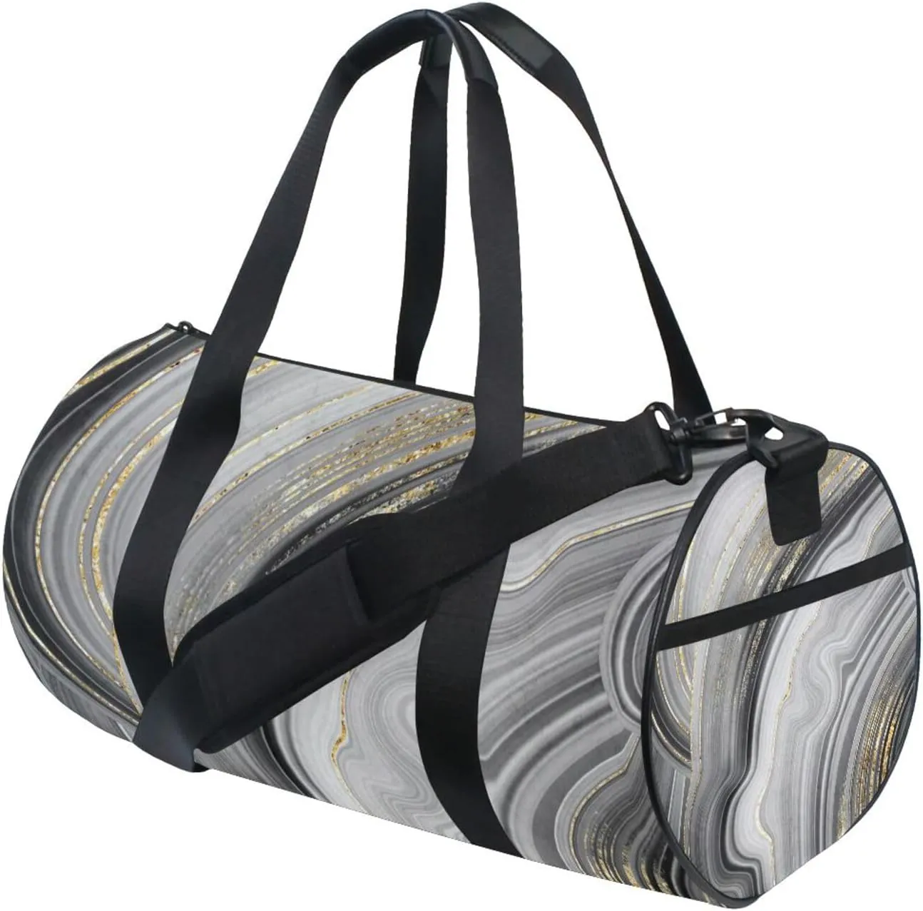 Marble Agate with Black and Gold veins Marbling Surface Portable Gym Bag, Travel Bag, Luggage bag, Sports Bag, Toiletry Bag with Handles, Detachable Shoulder Strap 17.6 x 9 x 9 inch