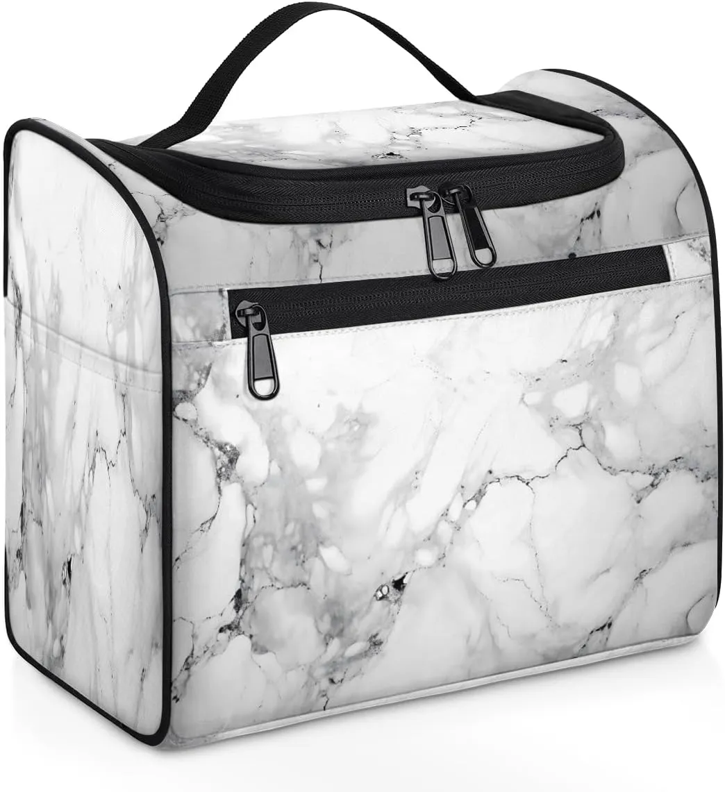 Marble Gray Travel Toiletry Bag for Men and Women, Large Hanging Makeup Bag Organizer Toiletries Bag for Travel, Cosmetic Bag with Handle