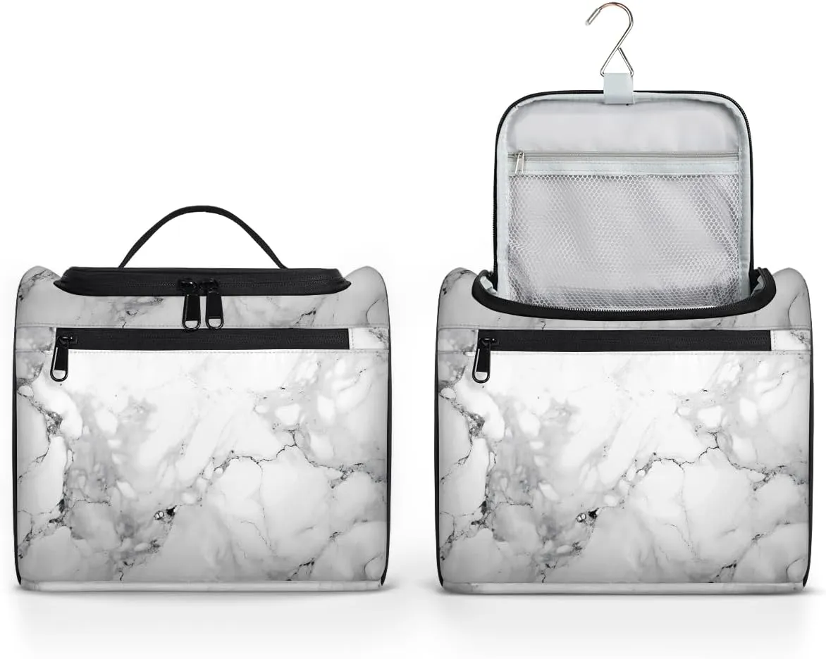 Marble Gray Travel Toiletry Bag for Men and Women, Large Hanging Makeup Bag Organizer Toiletries Bag for Travel, Cosmetic Bag with Handle