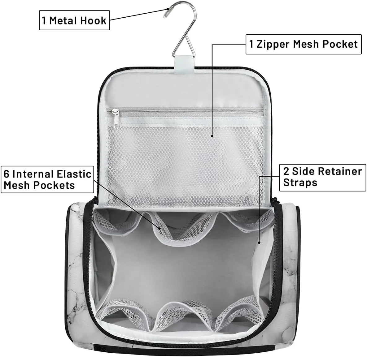 Marble Gray Travel Toiletry Bag for Men and Women, Large Hanging Makeup Bag Organizer Toiletries Bag for Travel, Cosmetic Bag with Handle