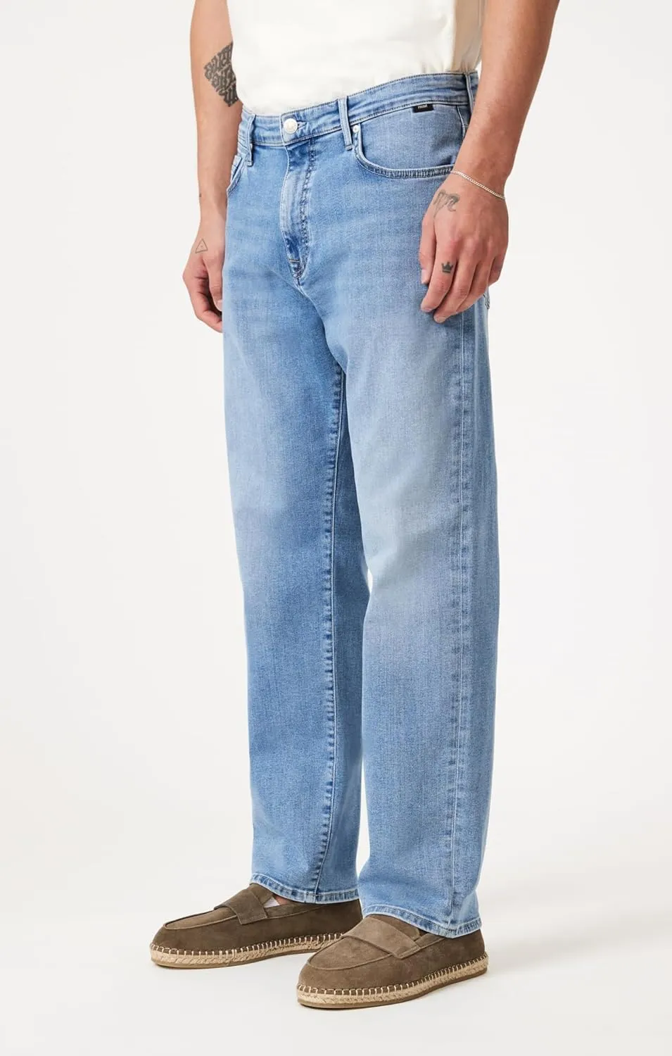 Mavi Men's Marcel Regular Rise Loose Straight Leg Jeans, Bleached Classic Blue