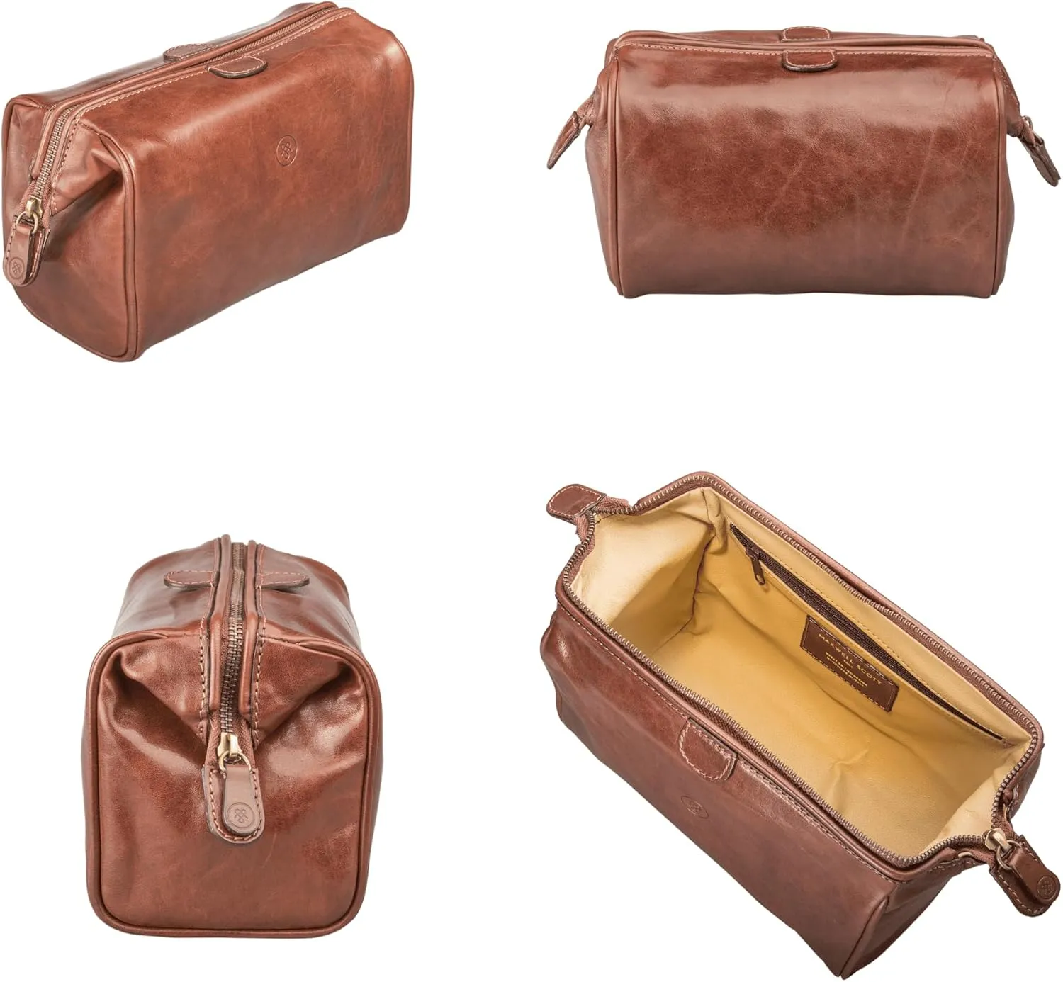 Maxwell Scott - Luxury Cow Leather Medium Toiletry Wash Bag for Men - Handmade in Italy - The Duno Medium Chestnut Tan