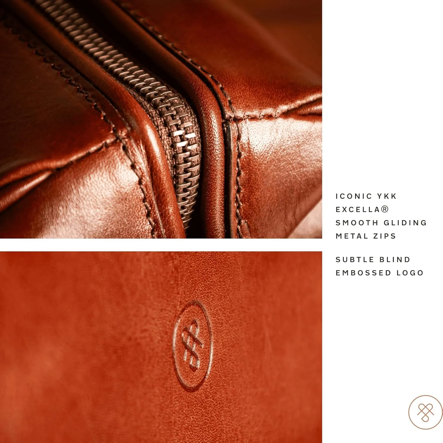 Maxwell Scott - Luxury Cow Leather Medium Toiletry Wash Bag for Men - Handmade in Italy - The Duno Medium Chestnut Tan
