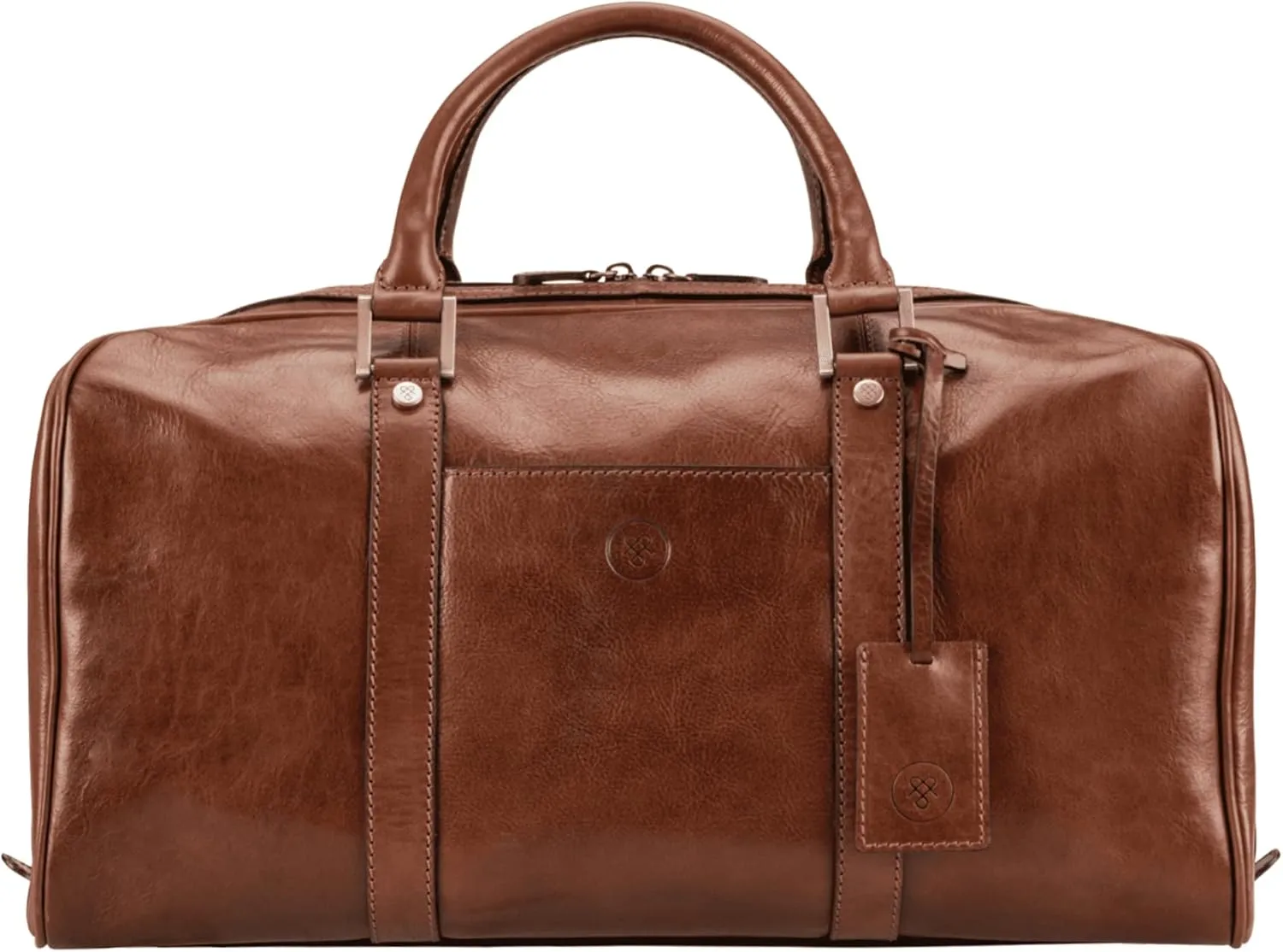 Maxwell Scott - Luxury Leather Small Duffle Bag for Men Women - Hand Luggage Size - Made in Italy - The FleroS Chestnut Tan