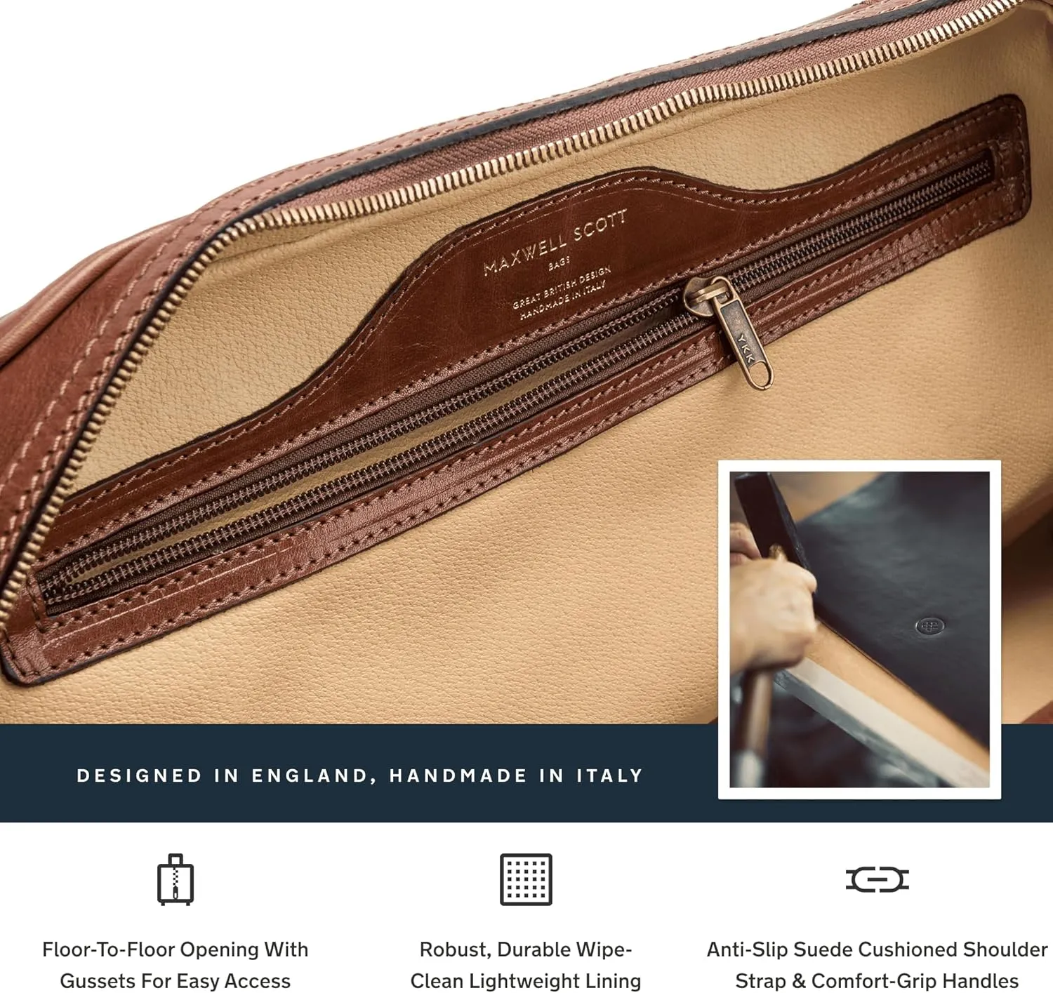Maxwell Scott - Luxury Leather Small Duffle Bag for Men Women - Hand Luggage Size - Made in Italy - The FleroS Chestnut Tan