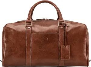 Maxwell Scott - Luxury Leather Small Duffle Bag for Men Women - Hand Luggage Size - Made in Italy - The FleroS Chestnut Tan