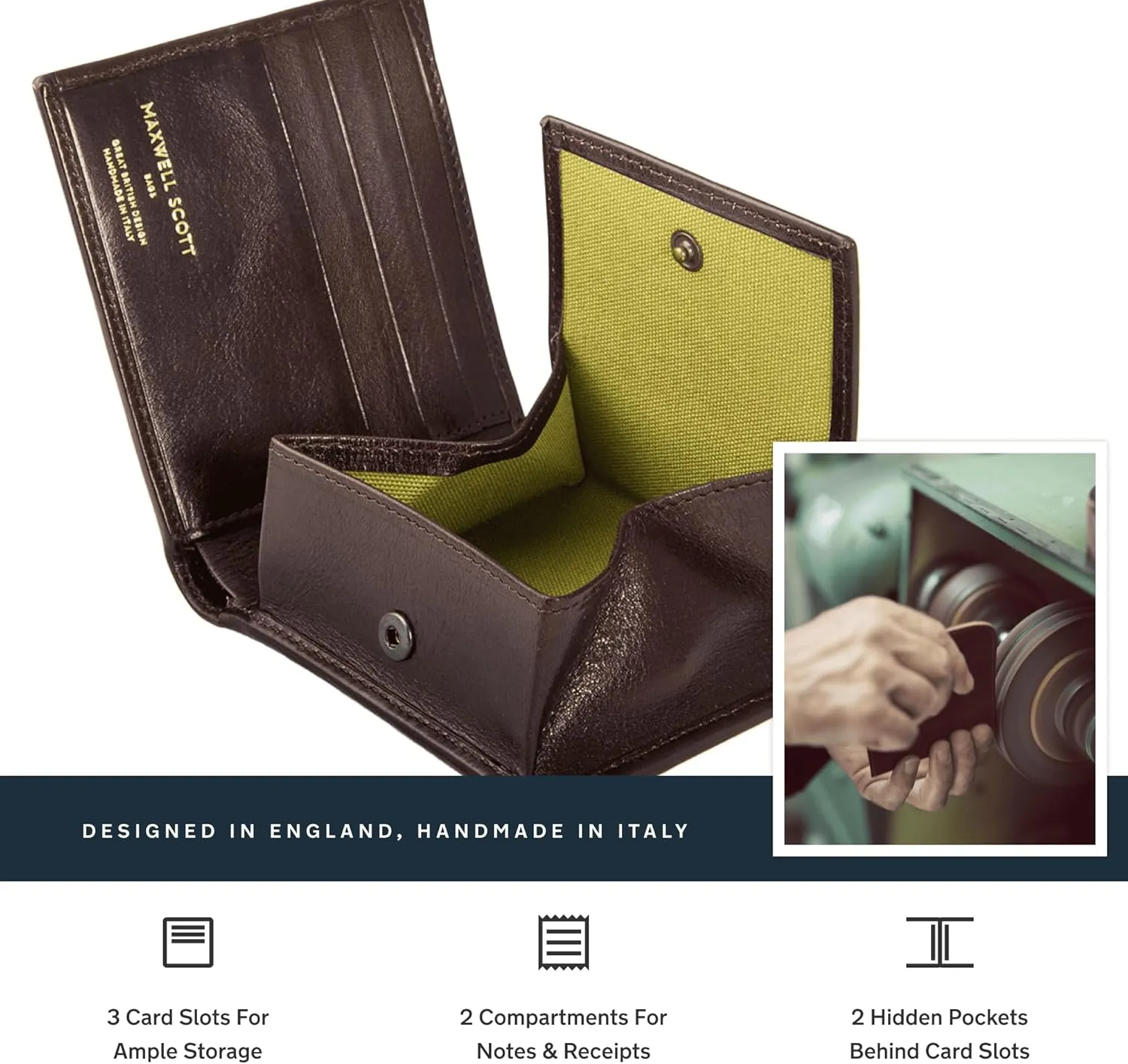 Maxwell Scott - Mens Luxury Leather Wallet with Coin Pocket Pouch - Handmade from Full Grain Hides -The Ticciano Dark Brown